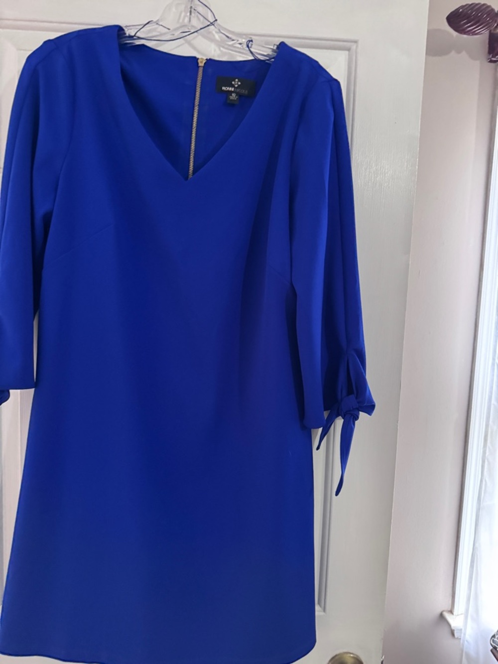 Ronni Nicole Cobalt V-Neck Shift Dress with Tie Sleeves
